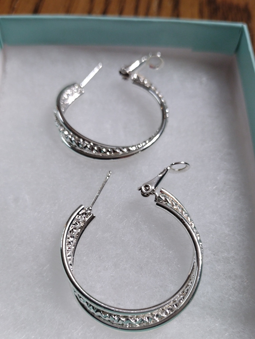 Sterling Silver Tone Textured Hoop Earrings - Silver